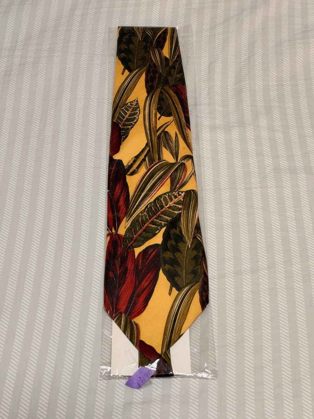 Yves Saint Laurent Yellow Tie with Red and Green Botanical Print